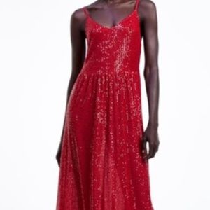 NWT Red Zara Sequin Strap Dress Sz. M